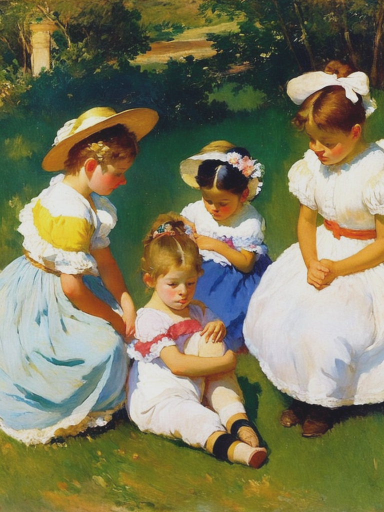 08747-3978540535-mary cassatt,A group of children squatted around something.png